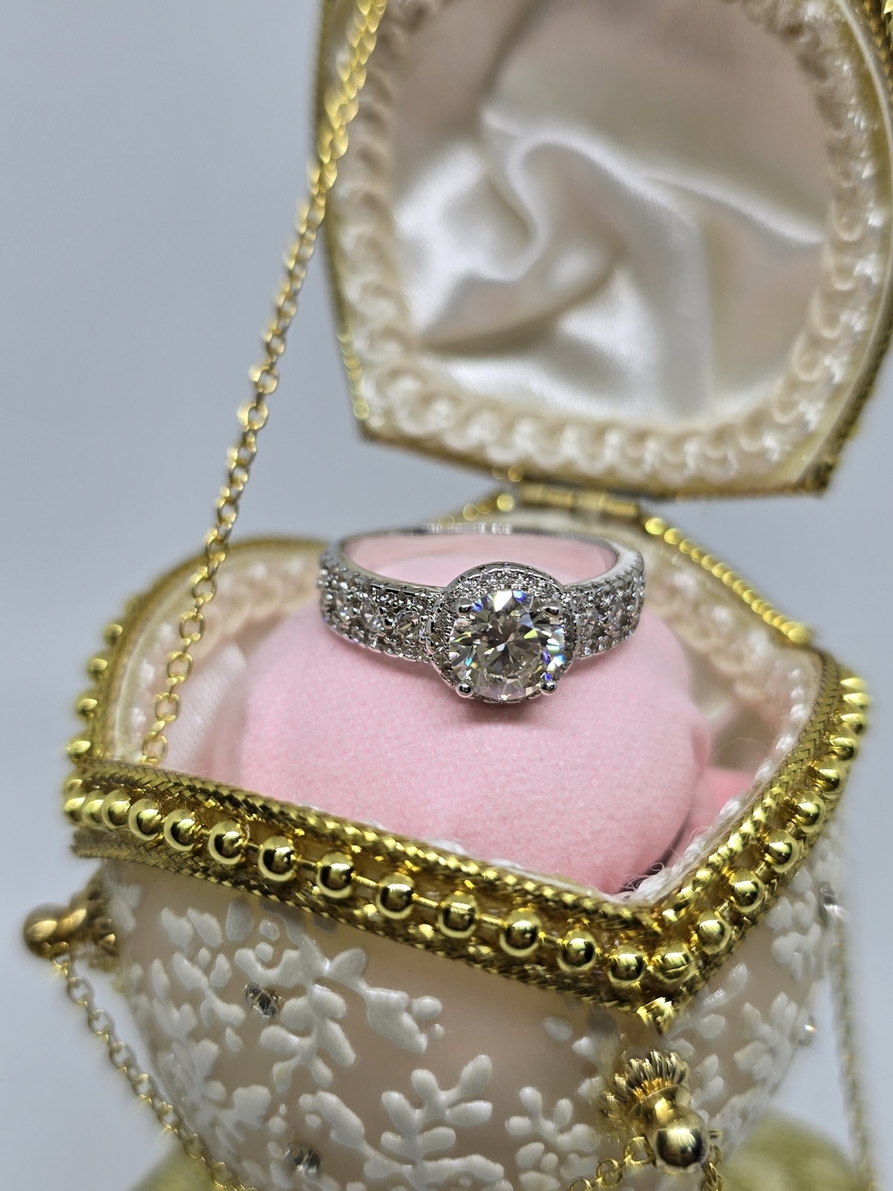Classic Halo Solitaire Ring in Silver with Clear Center Stone